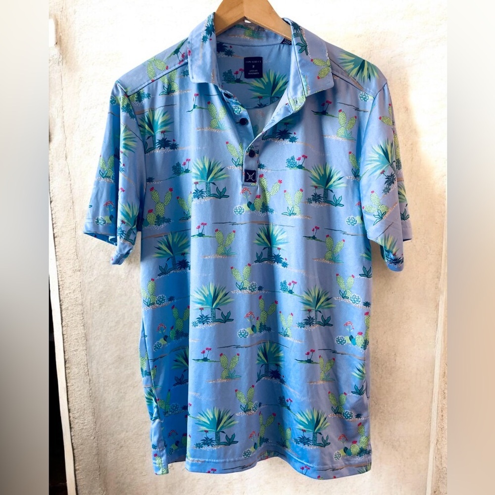 Con.struct Quick Dry Performance Polo | Size Medium | Blue Cactus Desert Golf